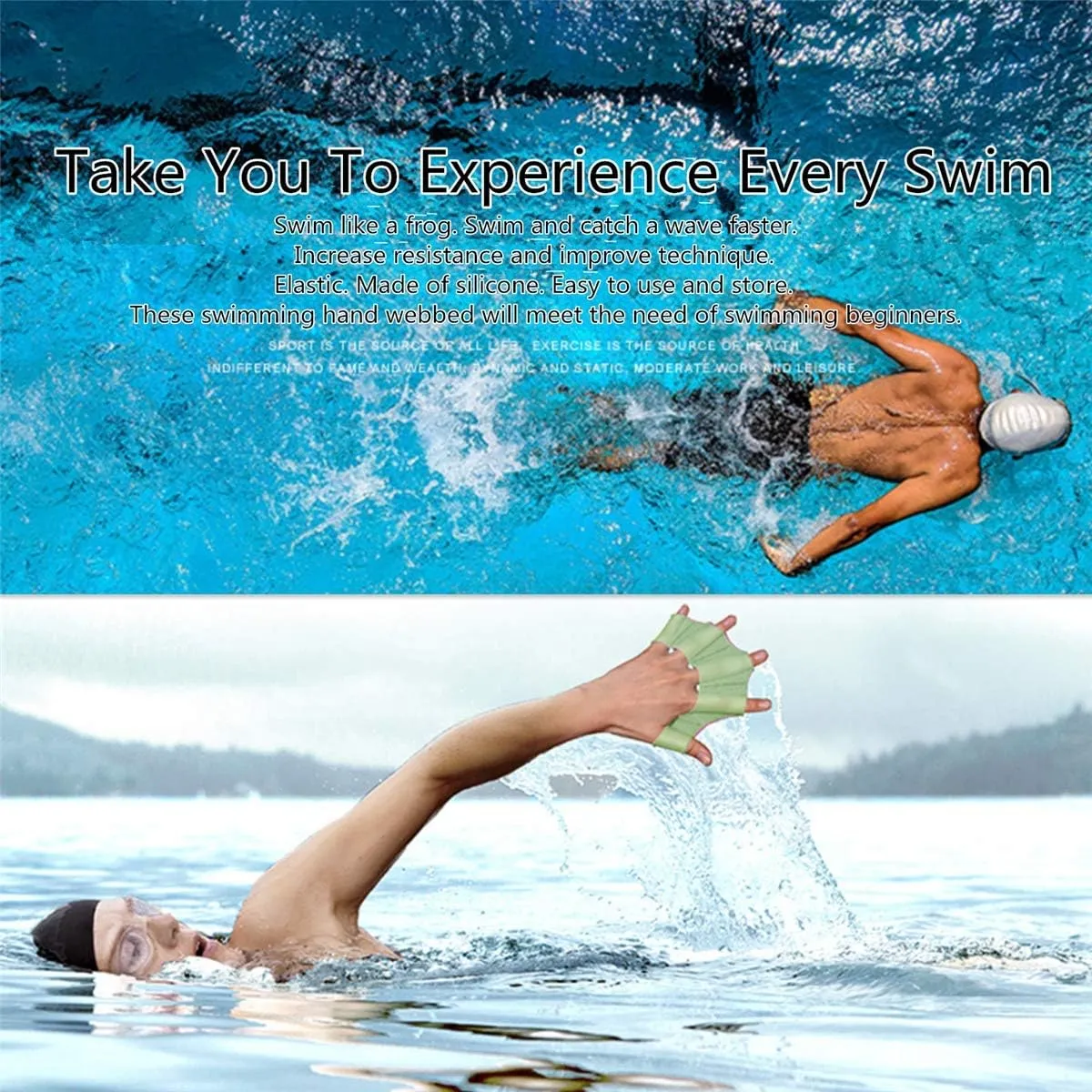 2 Pair Silicone Swimming Gloves Finger Frog Type Webbed Aquatic Training Water Resistance Fitness Paddle Aerobics for Men Women Kids