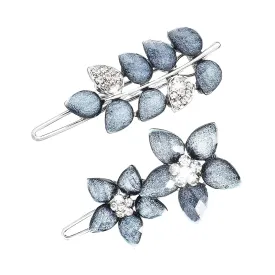 2Pcs 2Inch Vintage Rhinestone Hair Clips Ink-Blue Sparkly Crystal Hairpin Flower Small Hair Barrette Fancy Decorative Hair Pin Wedding Prom Jewelry Valentine Accessory for Women Girl Bride Engagement