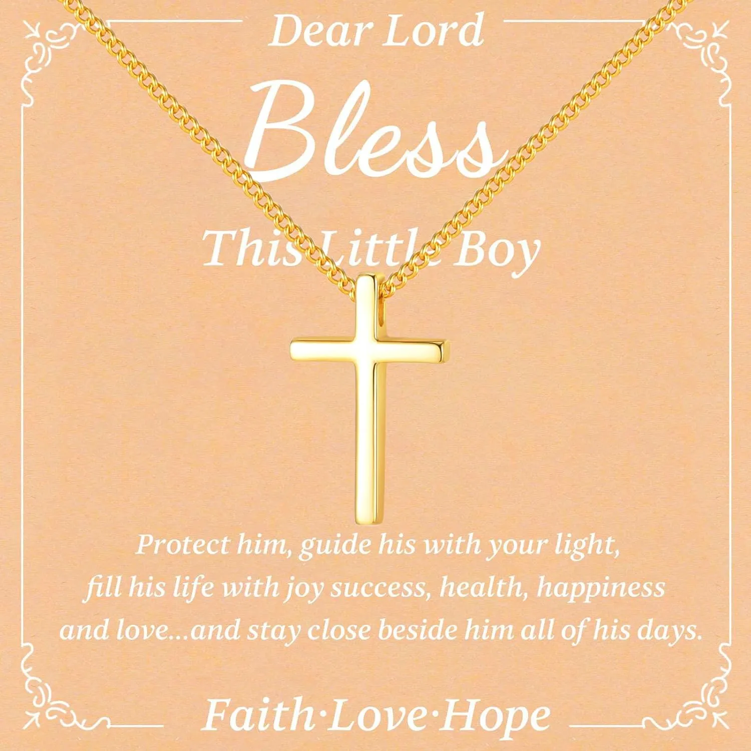 925 Sterling Silver Cross Necklace for Boys - Faith Cross Chain Necklaces for Kids Small Dainty Pendant Jewelry Gifts for Teenage, First Communion Baptism Birthday Easter