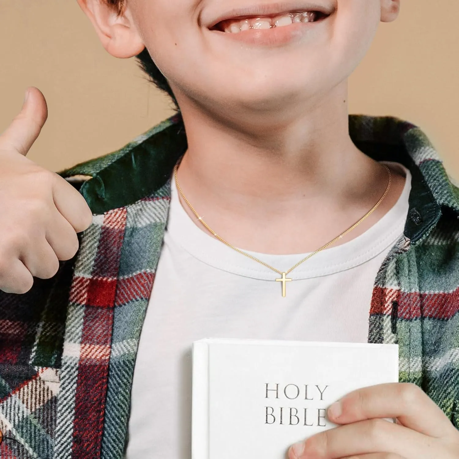 925 Sterling Silver Cross Necklace for Boys - Faith Cross Chain Necklaces for Kids Small Dainty Pendant Jewelry Gifts for Teenage, First Communion Baptism Birthday Easter