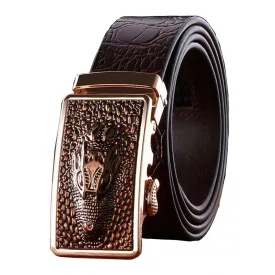 Adjustable Croc Pattern Leather Belt Auto locking Alligator Buckle