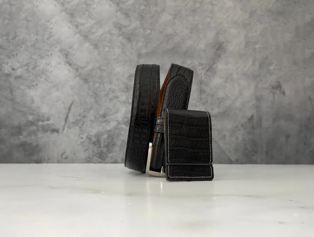 Argentine Caiman Belt: Black