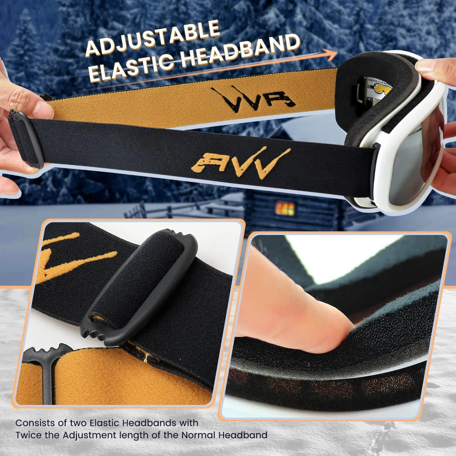 AVV OTG Ski Goggles for Men Women With Anti-Fog Dual Layer lens, UV400 Snow Goggle for Snowboarding Snowmobiling Skating