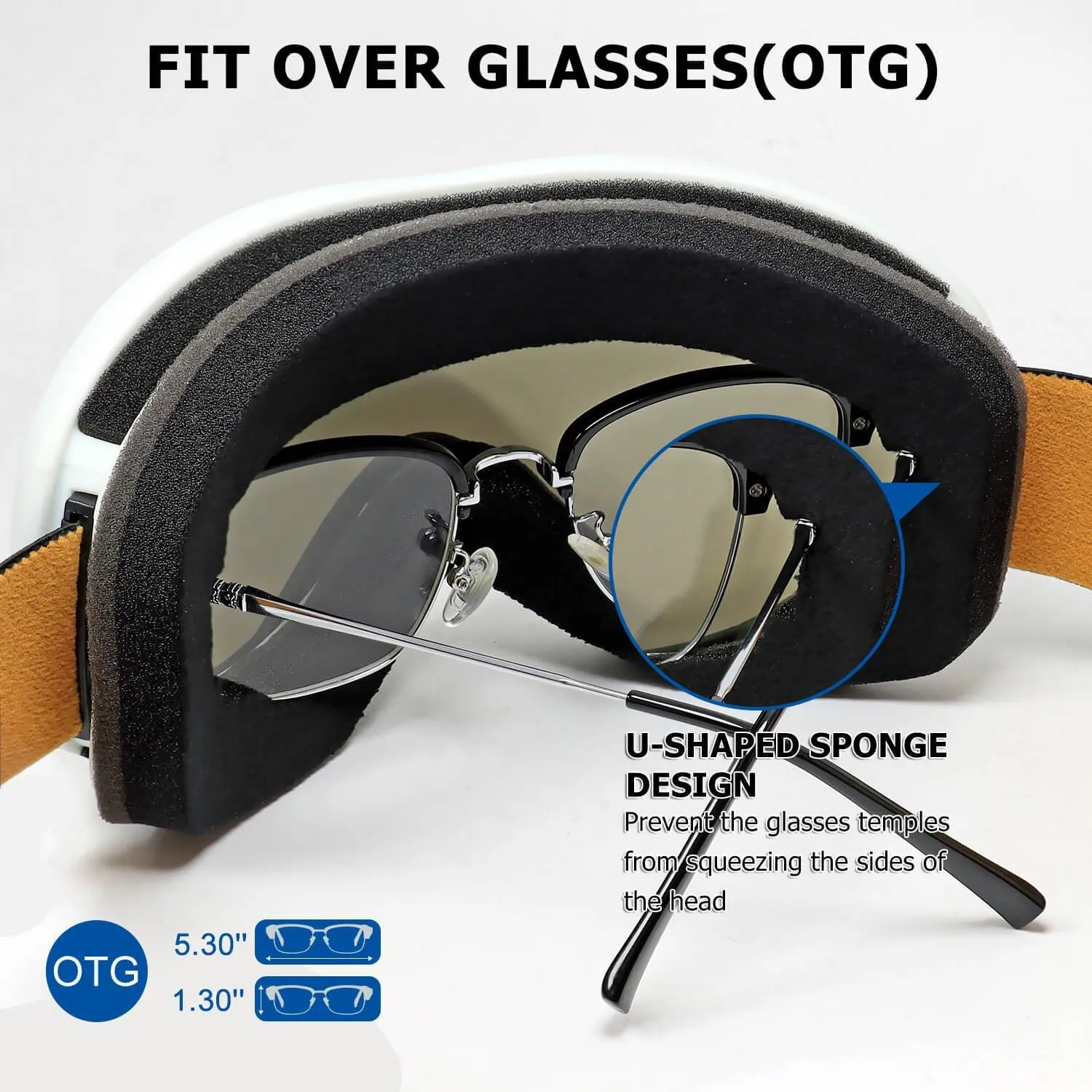 AVV OTG Ski Goggles for Men Women With Anti-Fog Dual Layer lens, UV400 Snow Goggle for Snowboarding Snowmobiling Skating