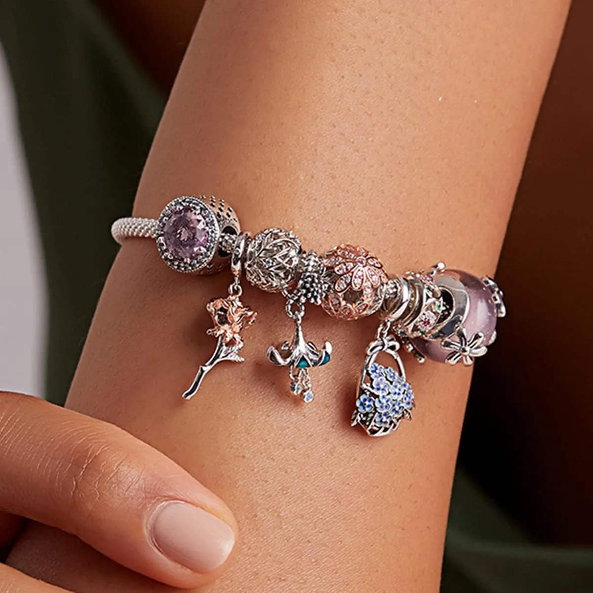 BISAER 925 Sterling Silver Charms for Bracelets Cat Coffee Cup Rose Flower Animal Beads Charm Jewelry Gifts for Women
