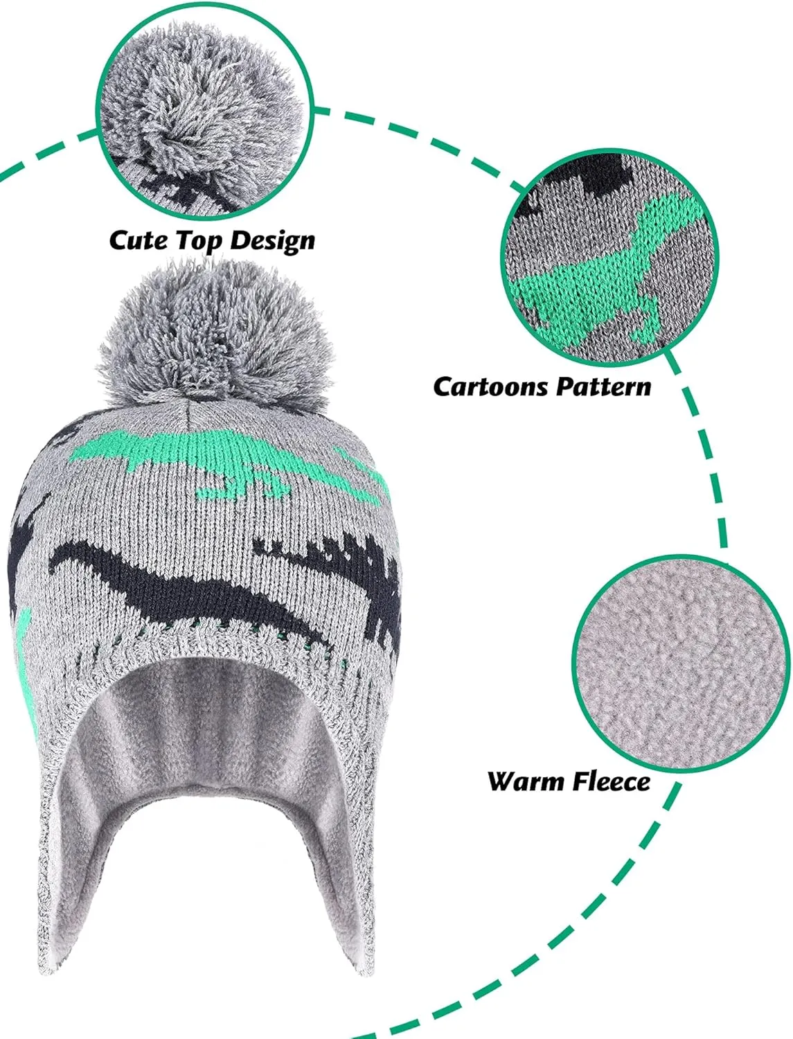 Boys Winter Hat Mitten Gloves Set Toddler Warm Beanie Earflap Baby Knit Fleece Lined Hat