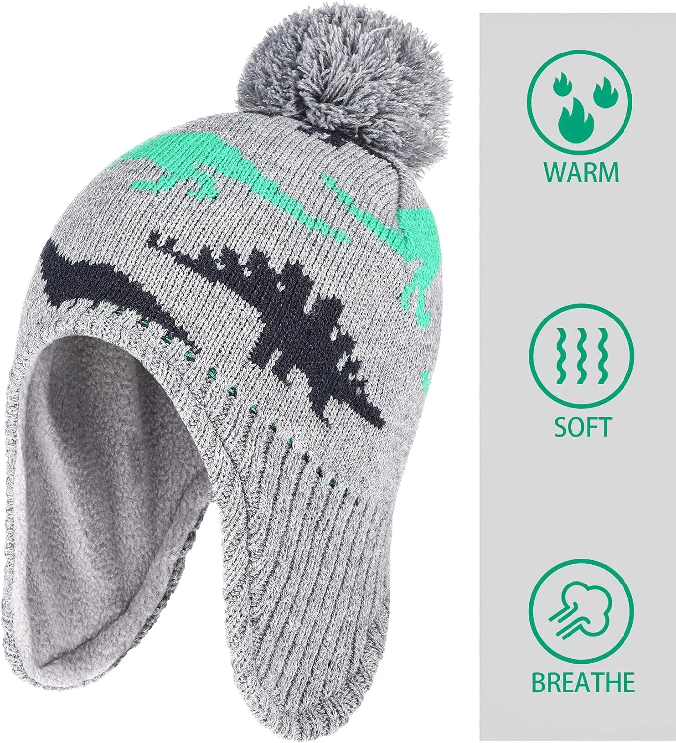 Boys Winter Hat Mitten Gloves Set Toddler Warm Beanie Earflap Baby Knit Fleece Lined Hat