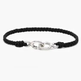 Braided Bracelet With Sterling Silver Links (Black)