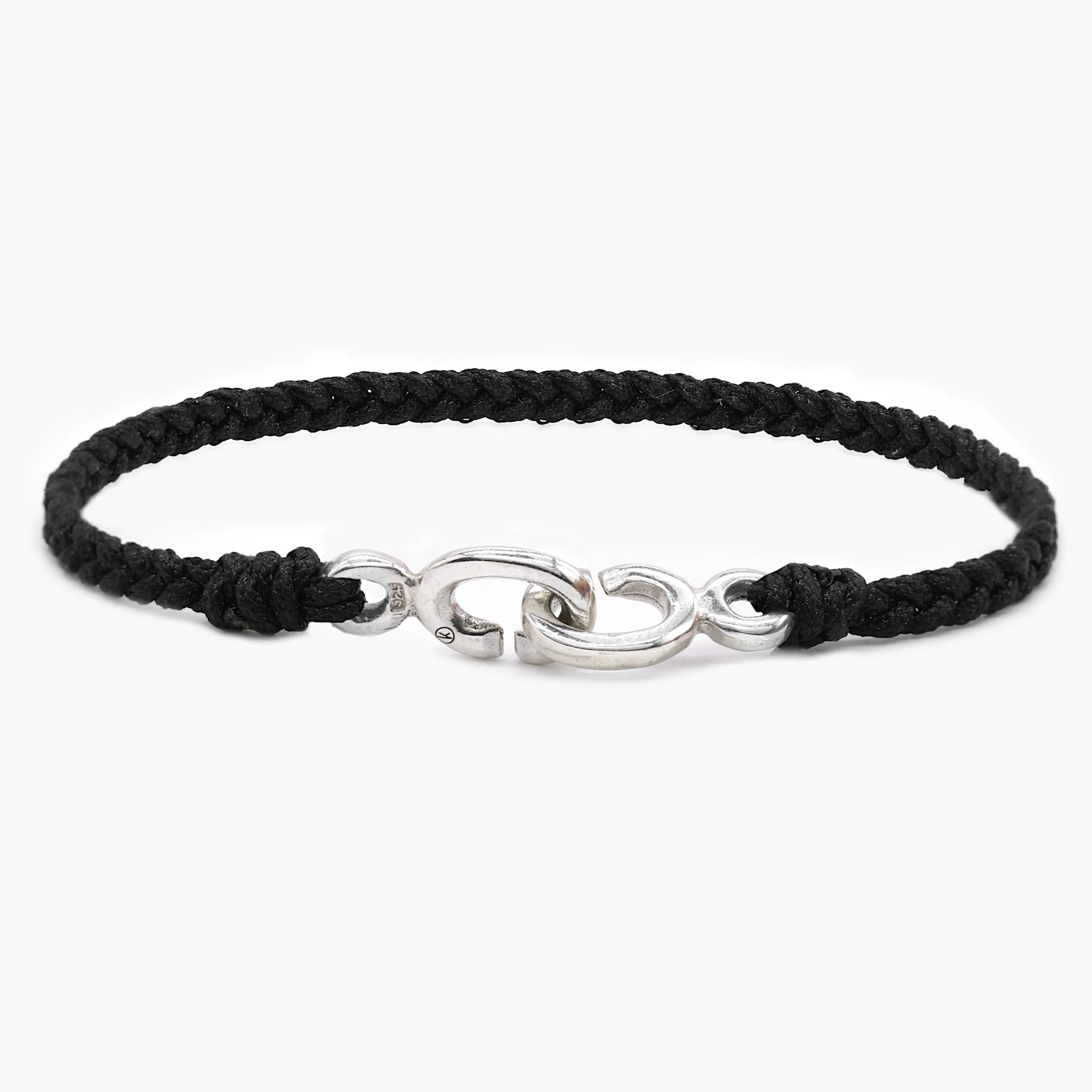 Braided Bracelet With Sterling Silver Links (Black)