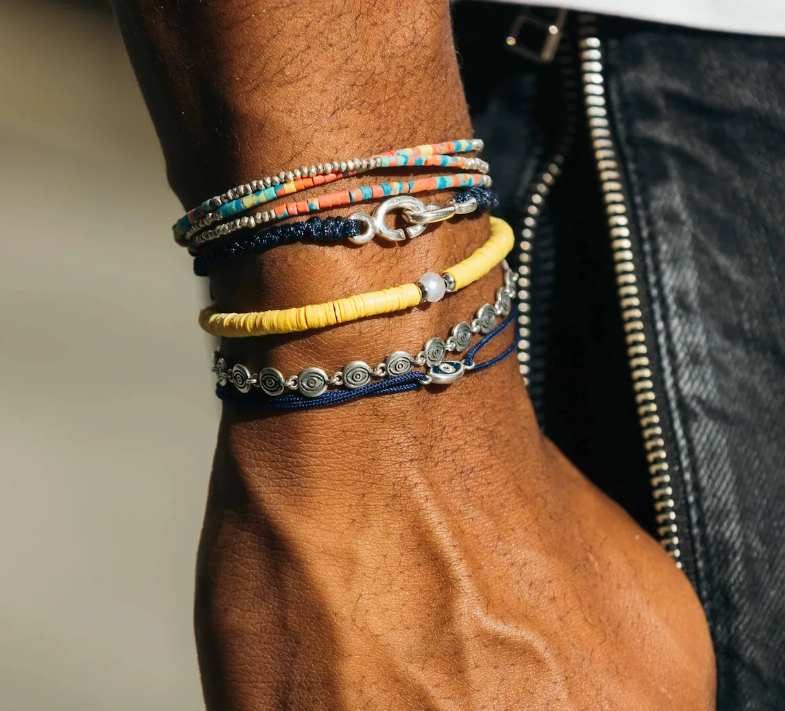 Braided Bracelet With Sterling Silver Links (Black)