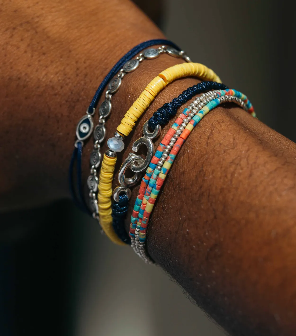 Braided Bracelet With Sterling Silver Links (Navy Blue)