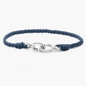 Braided Bracelet With Sterling Silver Links (Navy Blue)
