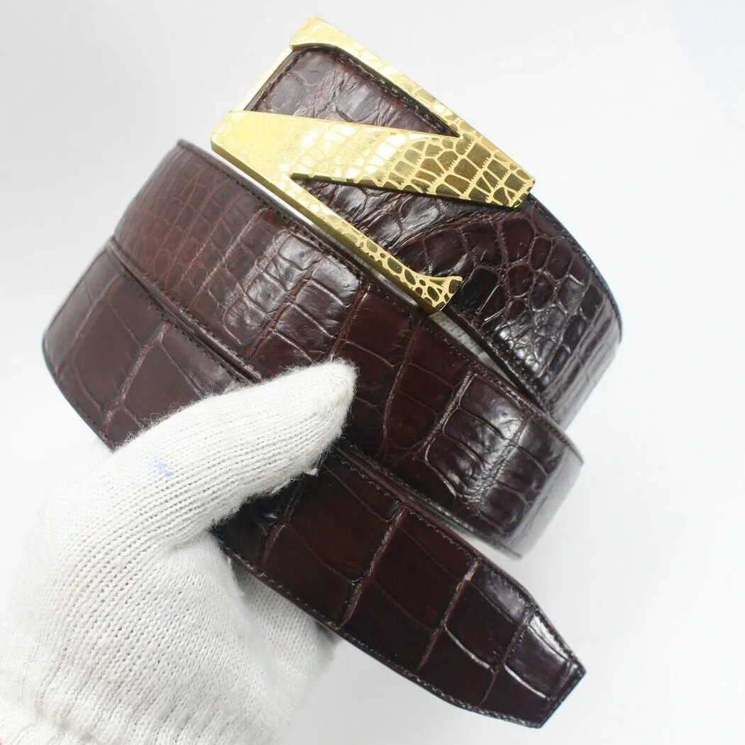 Brown Genuine CROCODILE Belt Skin LEATHER Men's Accessories -W 1.5'' Unjointe