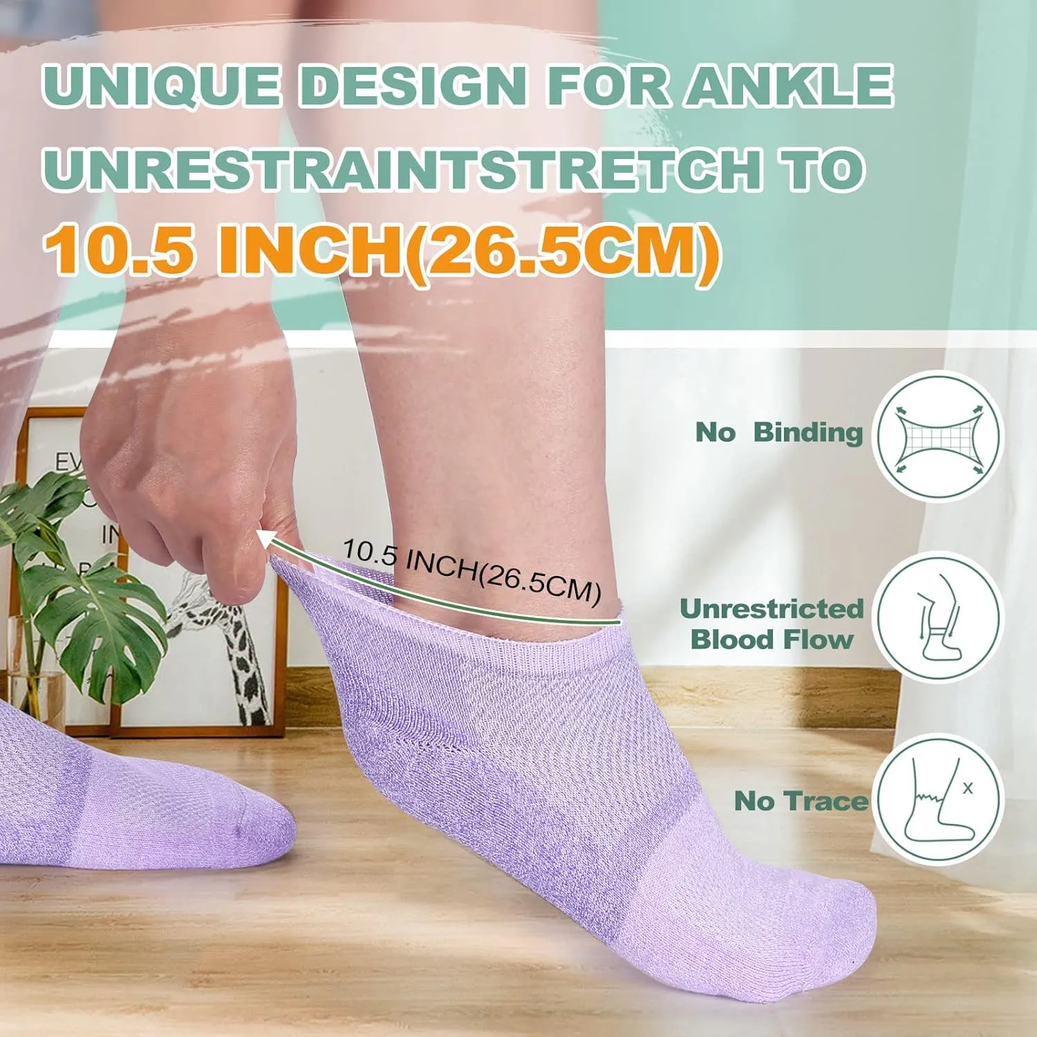 Bulinlulu Diabetic Socks for Women&Men-6 Pairs Bamboo Viscose Non Binding Diabetic Ankle Low Cut Sock Size 6-9 9-11