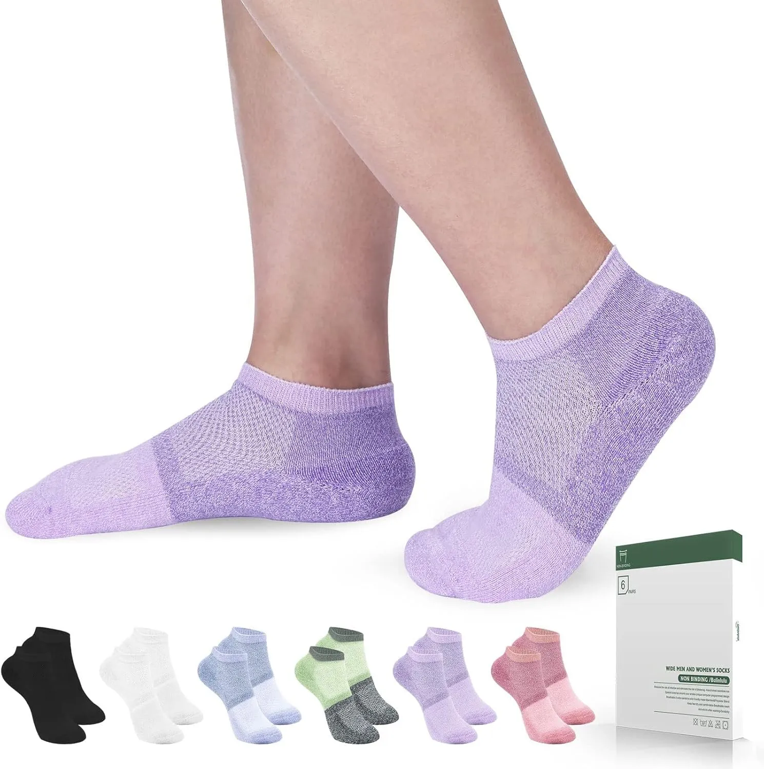 Bulinlulu Diabetic Socks for Women&Men-6 Pairs Bamboo Viscose Non Binding Diabetic Ankle Low Cut Sock Size 6-9 9-11