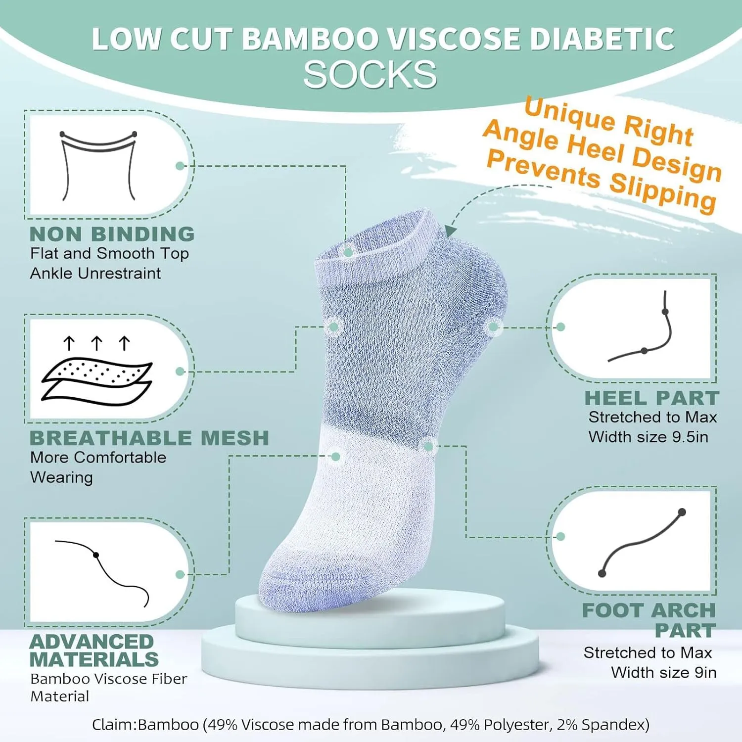 Bulinlulu Diabetic Socks for Women&Men-6 Pairs Bamboo Viscose Non Binding Diabetic Ankle Low Cut Sock Size 6-9 9-11