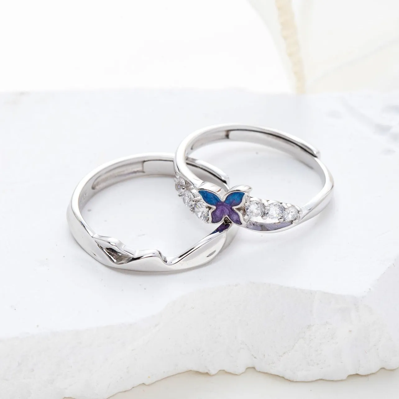 Butterfly Zircon 925 Silver Couple Rings