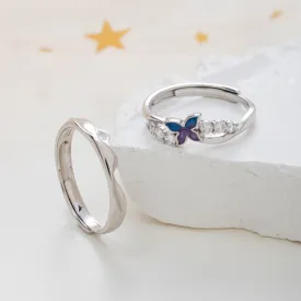 Butterfly Zircon 925 Silver Couple Rings