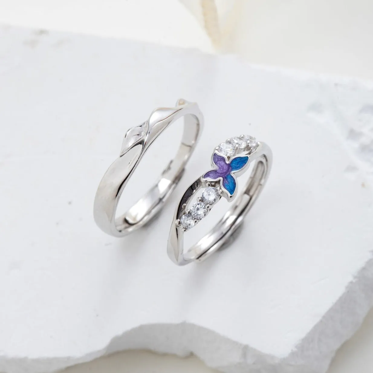 Butterfly Zircon 925 Silver Couple Rings
