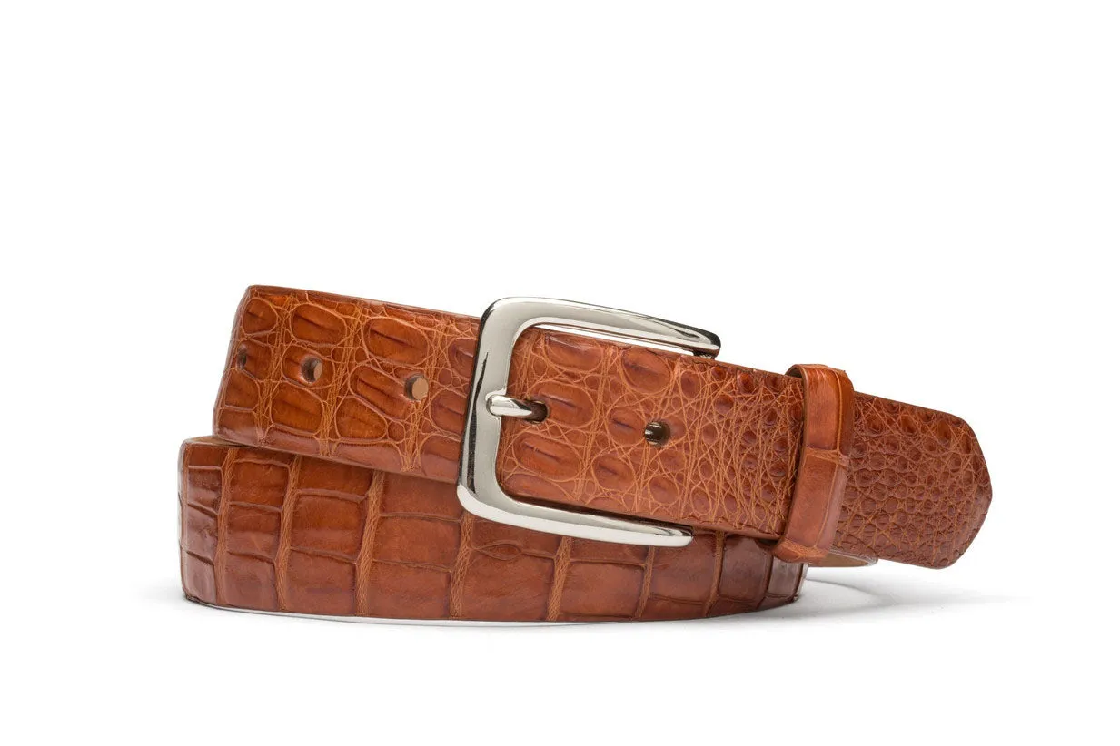 Caiman Crocodile Belt with Nickel Buckle