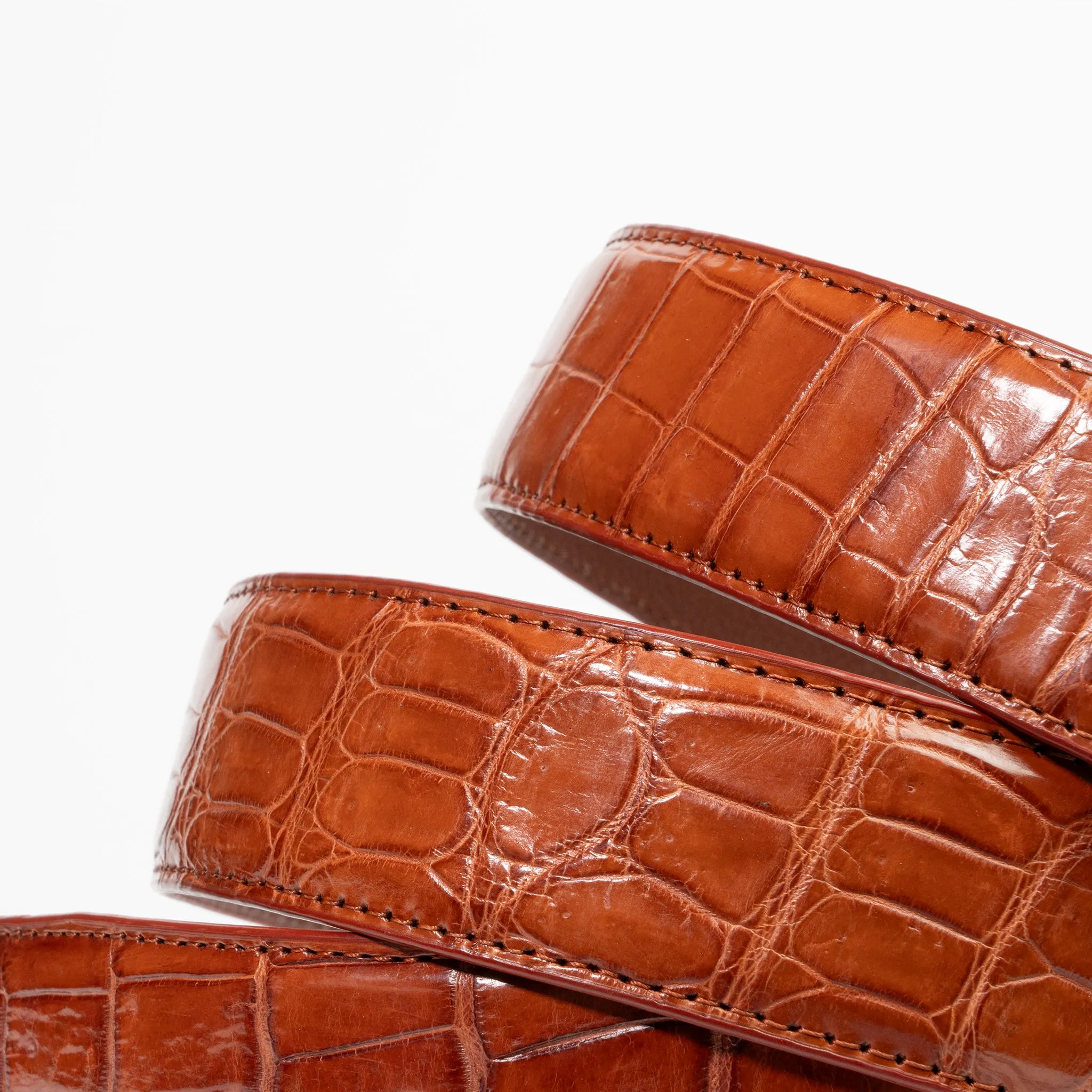 Cognac Genuine Crocodile Belt "Hall"