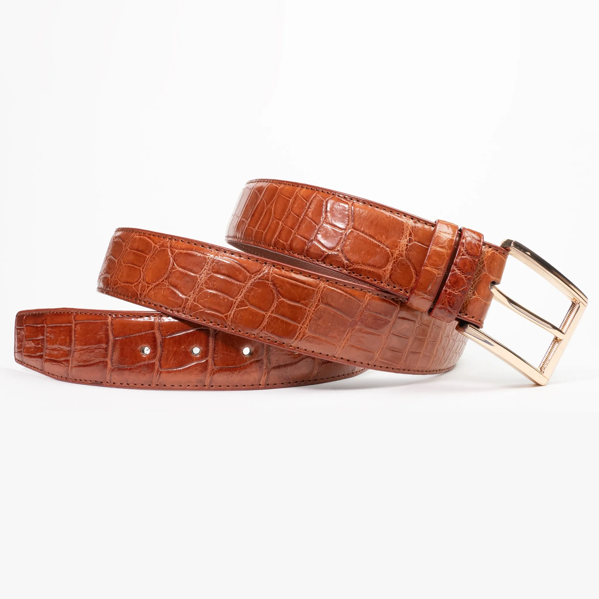 Cognac Genuine Crocodile Belt "Hall"
