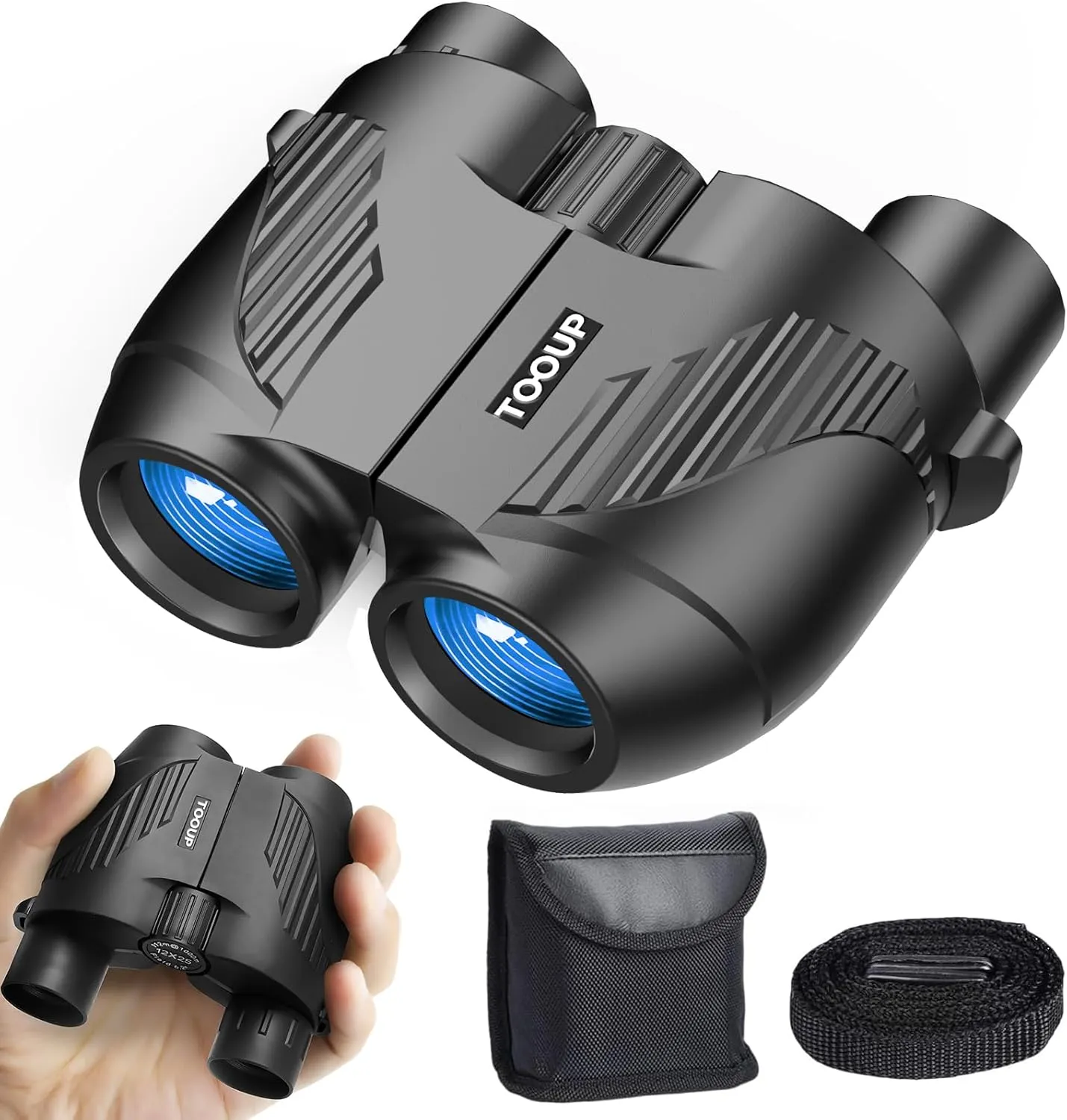 Compact Binoculars 12x25 for Adults and Kids - HD With Clear Low Light Vision, Large Eyepiece, High Powered for Sport Games and Bird Watching