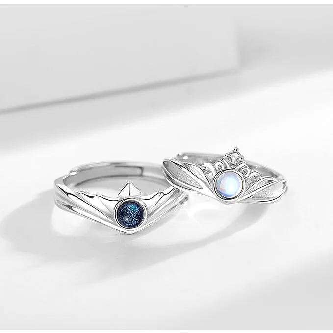 Custom Engravable Crown Couple Rings Set