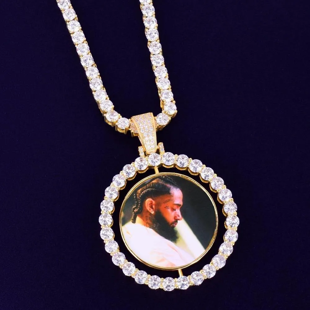 Custom Photo Rotating double-sided Medallions Pendant Necklace