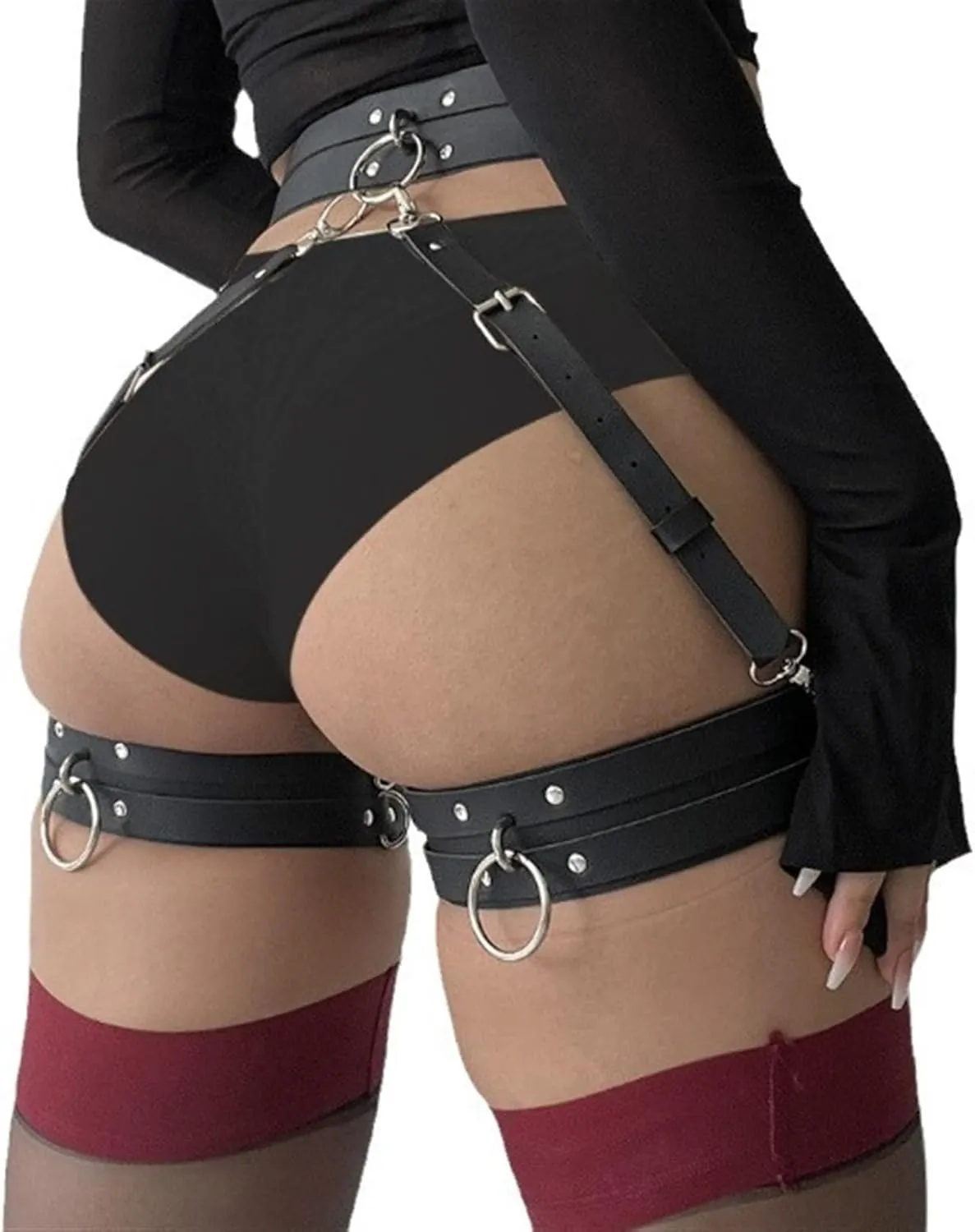 Fangool Women Punk Belts PU Leather Body Chain Waist Belt BDSM Lingerie Bondage Bodysuit Harness Lingerie Goth