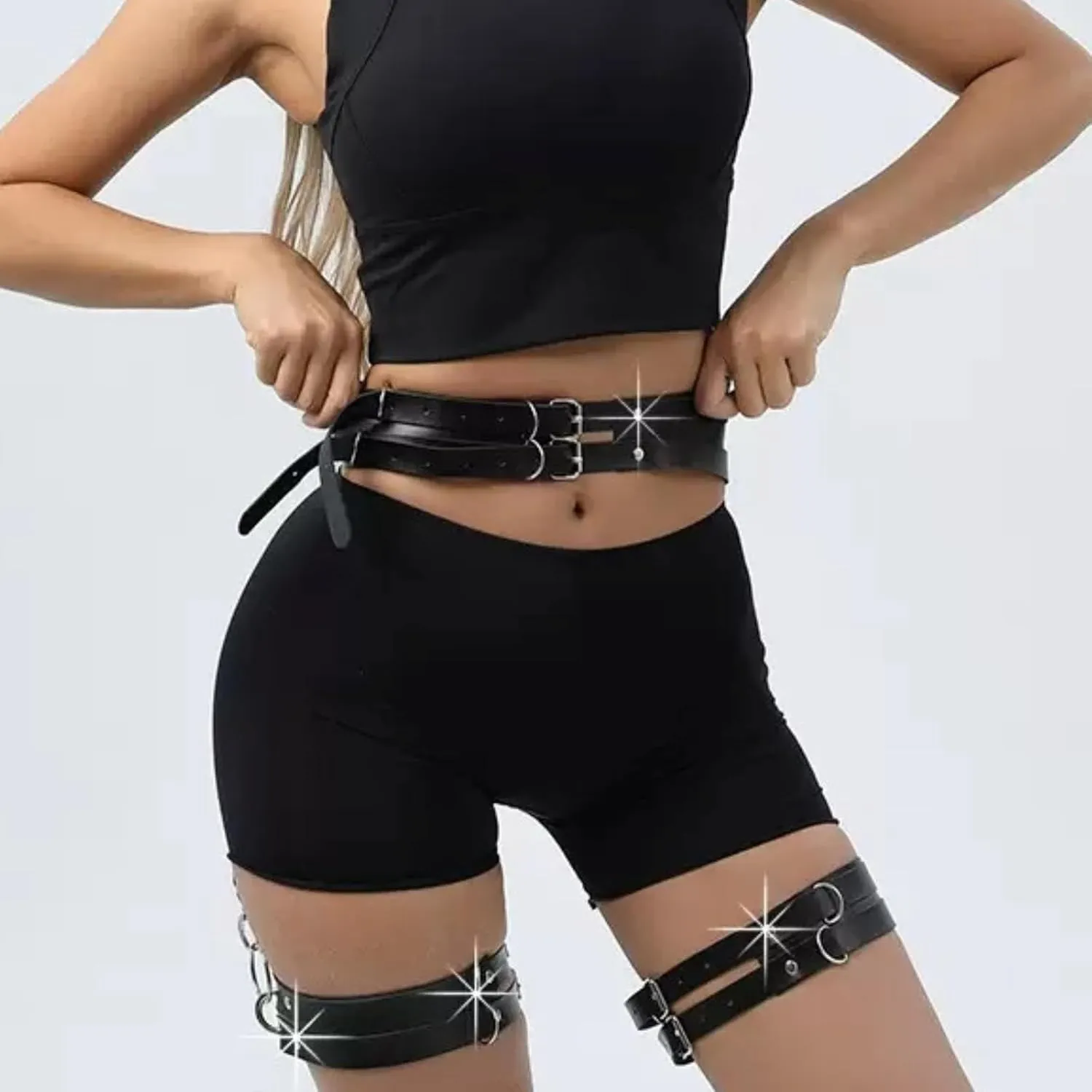 Fangool Women Punk Belts PU Leather Body Chain Waist Belt BDSM Lingerie Bondage Bodysuit Harness Lingerie Goth