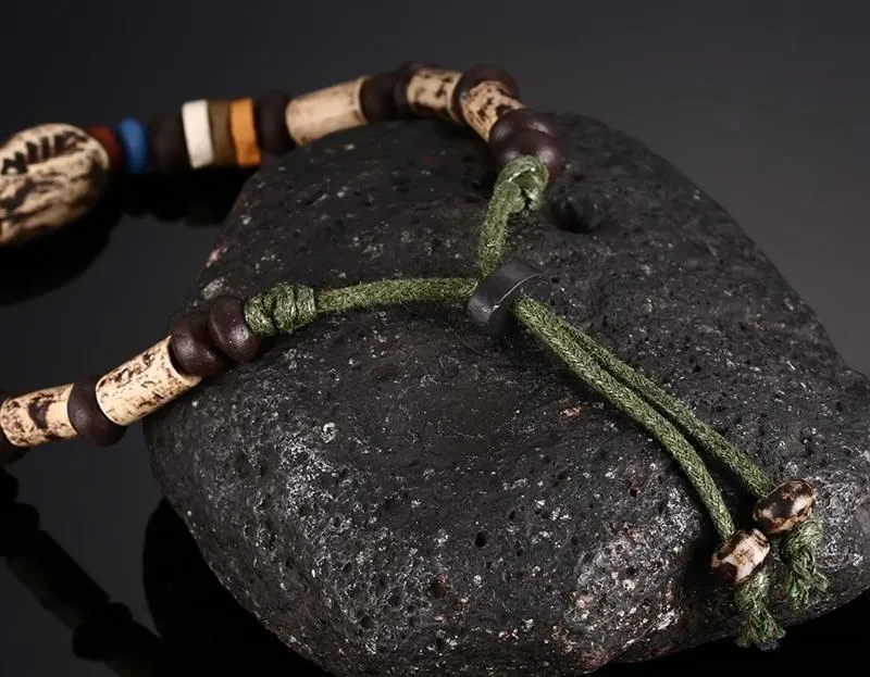 Fish Bone &amp Porcelain Beads Braided Leather Bracelet