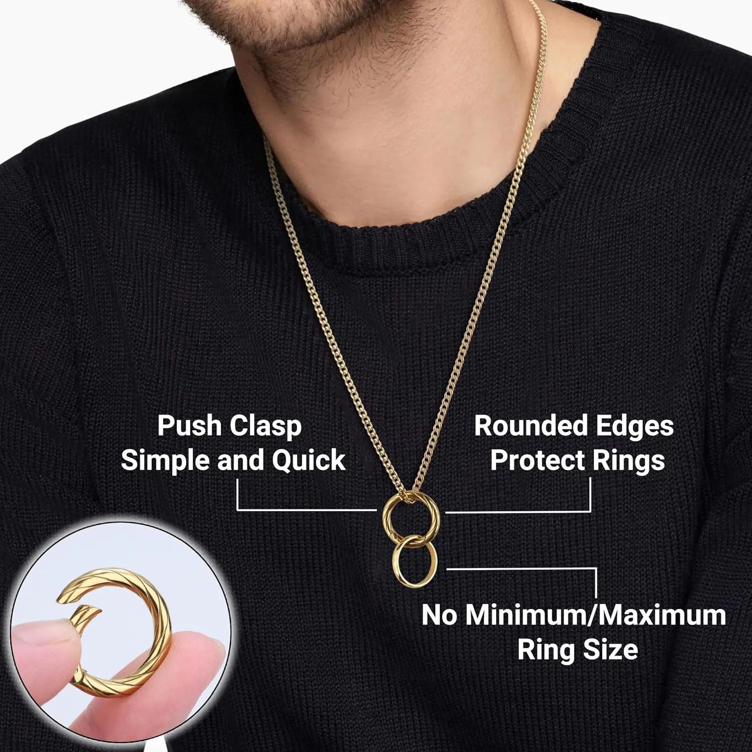 GAVU Stainless Steel Ring Holder Necklace, Wedding Ring Keeper Necklace for Women Men