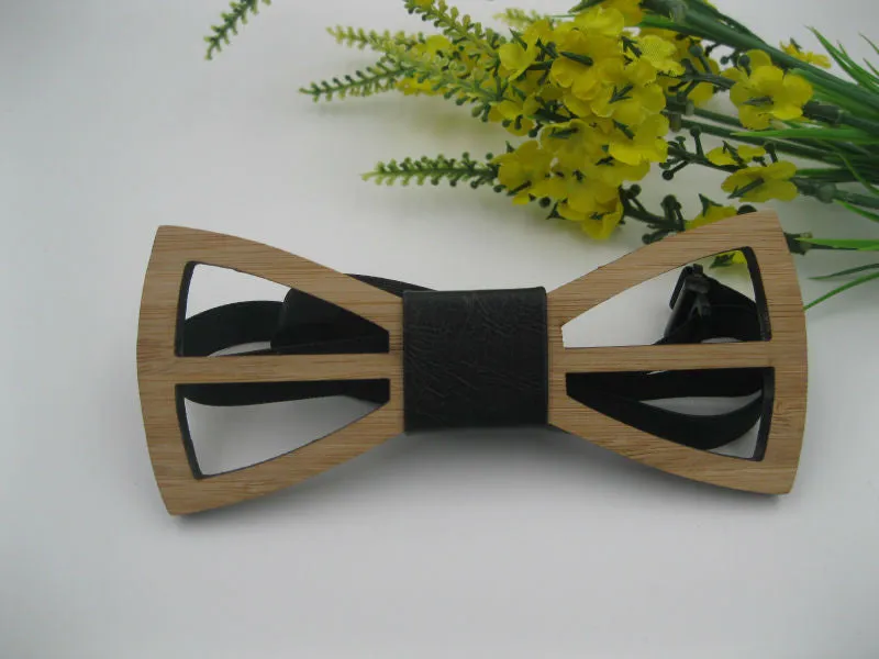 Geometric Design Wooden Bow tie European Man Accessory Laser Cutout Wood Hip Hop Bow Tie