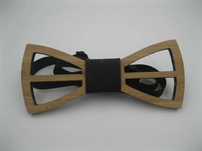 Geometric Design Wooden Bow tie European Man Accessory Laser Cutout Wood Hip Hop Bow Tie