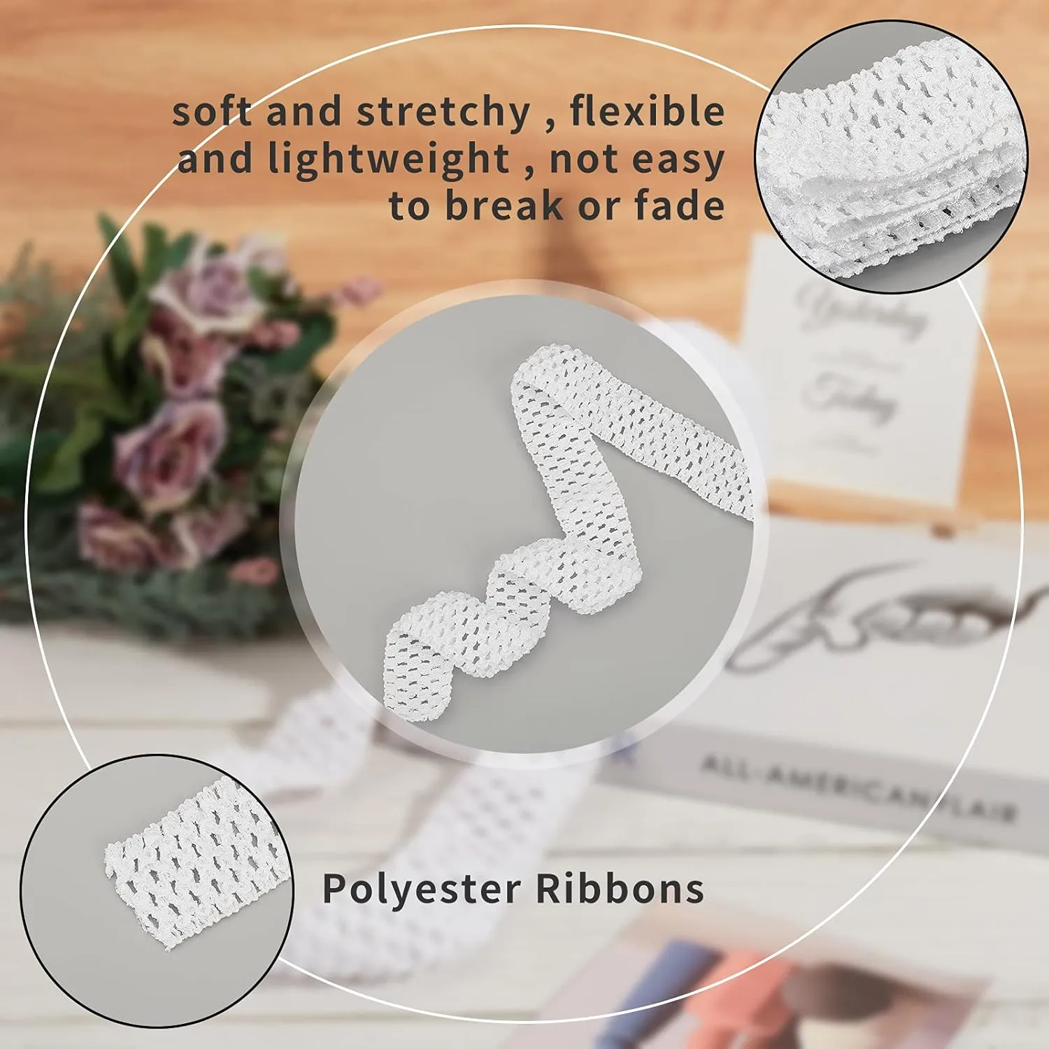 GORGECRAFT 5.5 Yards 1.7" Wide Elastic Crochet Headband Ribbon Crochet Stretch Trim Fabric for Hair Accessories Tube Top, White