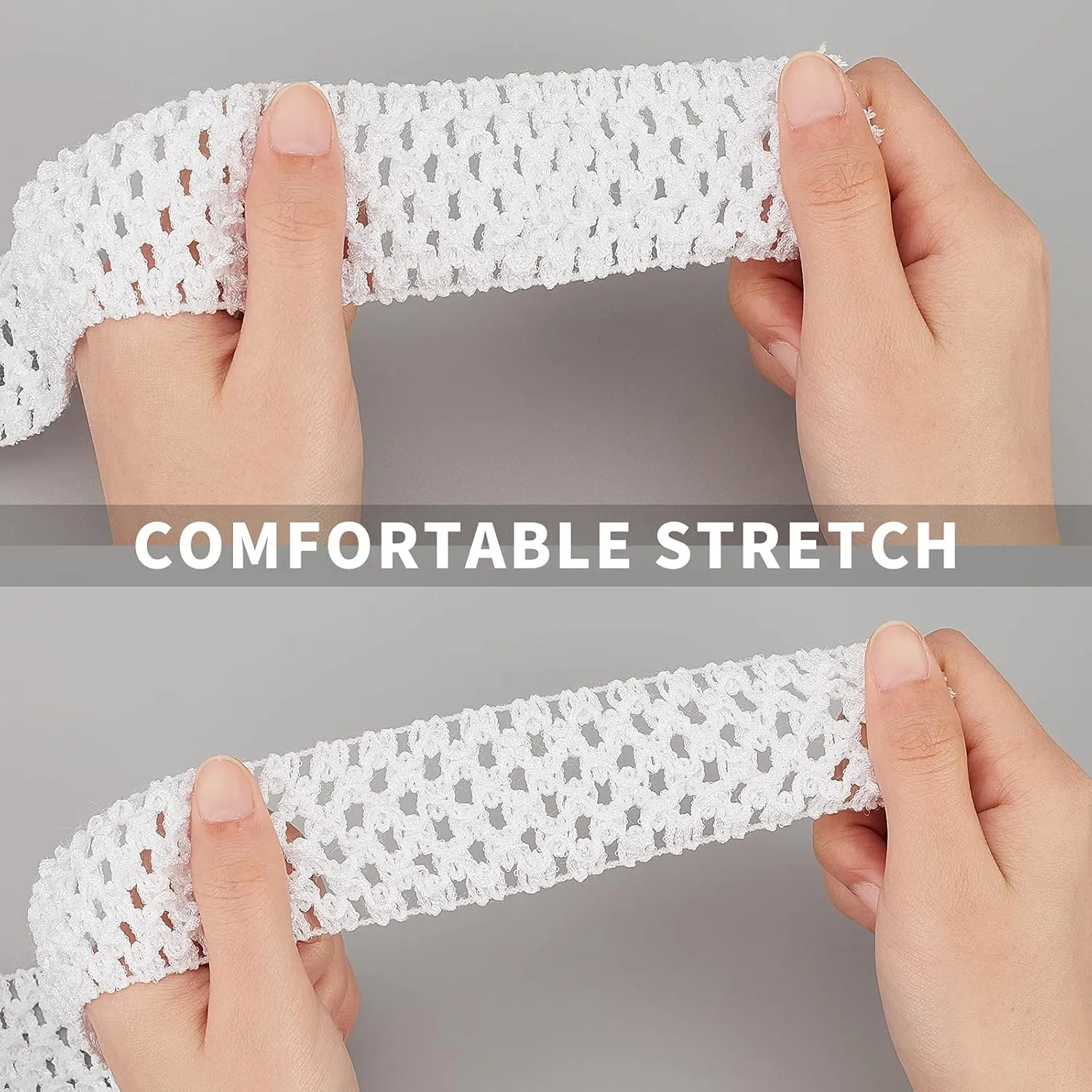 GORGECRAFT 5.5 Yards 1.7" Wide Elastic Crochet Headband Ribbon Crochet Stretch Trim Fabric for Hair Accessories Tube Top, White