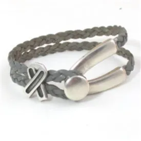 Grey Awareness  Braided Leather Bracelet