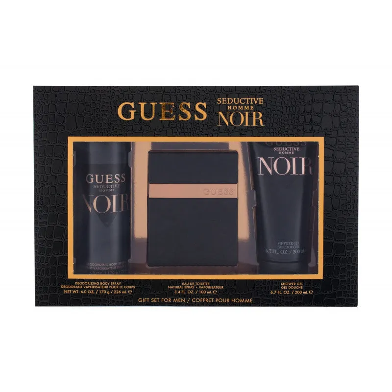 Guess Seductive Noir Homme 3PCS Gift Set - 100ML EDT Spray   226ML Deodorizing Body Spray   200ML Shower Gel (Men)