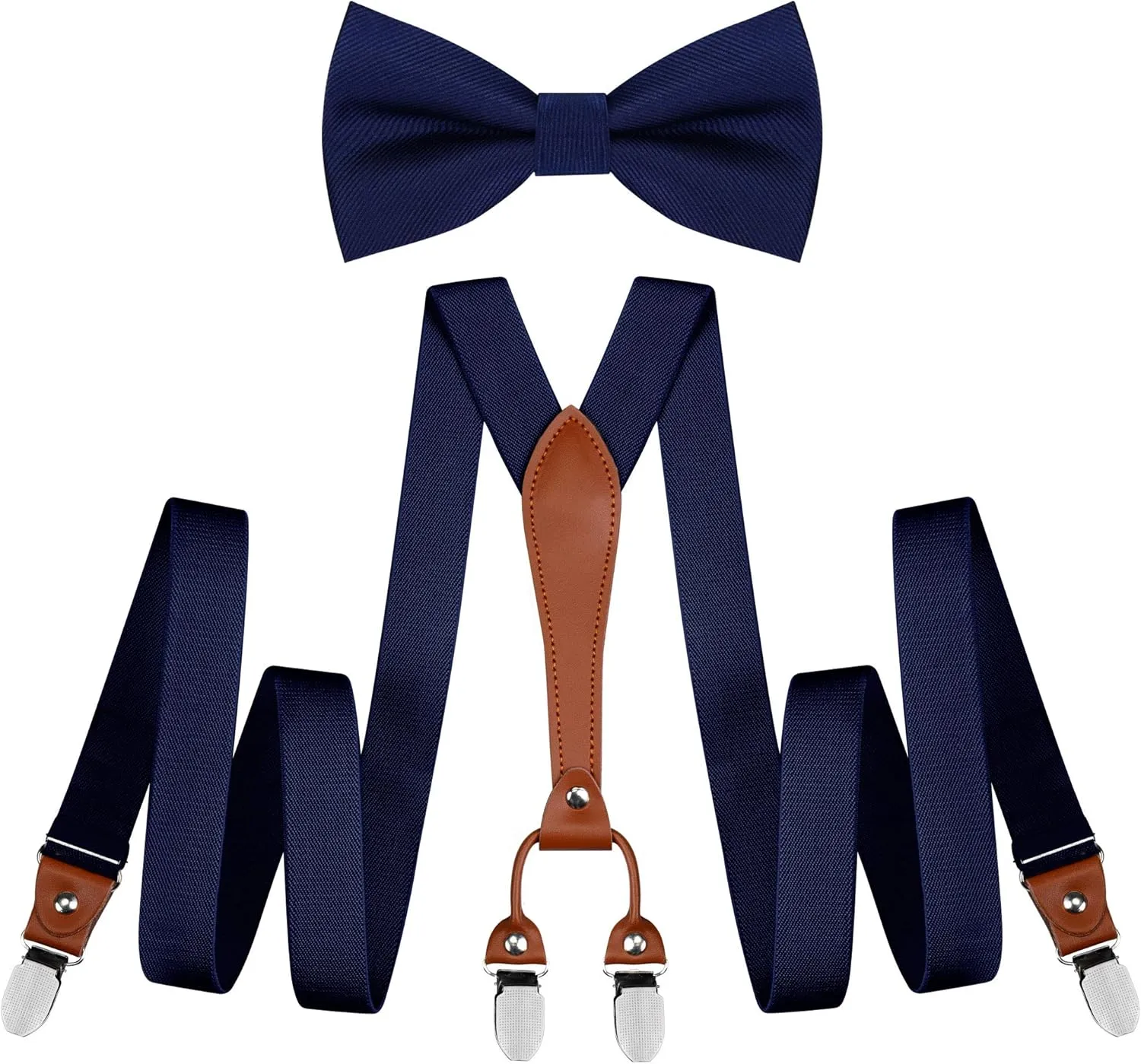 GUSLESON Suspenders & Bowtie Set Men's Elastic Band Suspenders   Bowtie for Wedding, Formal Events
