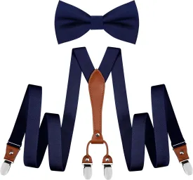 GUSLESON Suspenders & Bowtie Set Men's Elastic Band Suspenders   Bowtie for Wedding, Formal Events