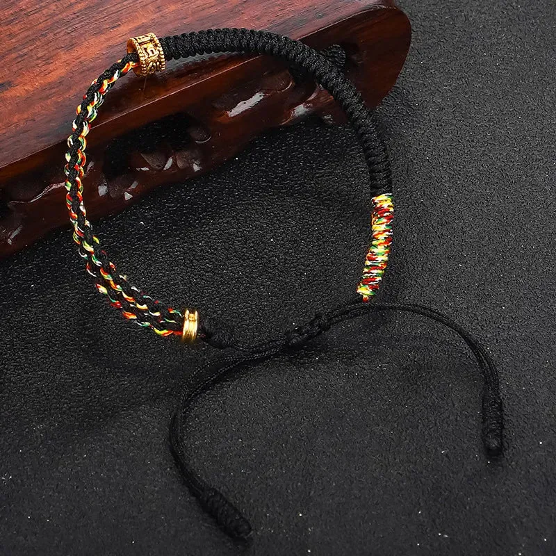 Handmade Bracelet Tibetan Buddhist Six-character Mantra Beads Braided Cotton Lucky Rope Bracelets For Women Men Amulet Jewellry