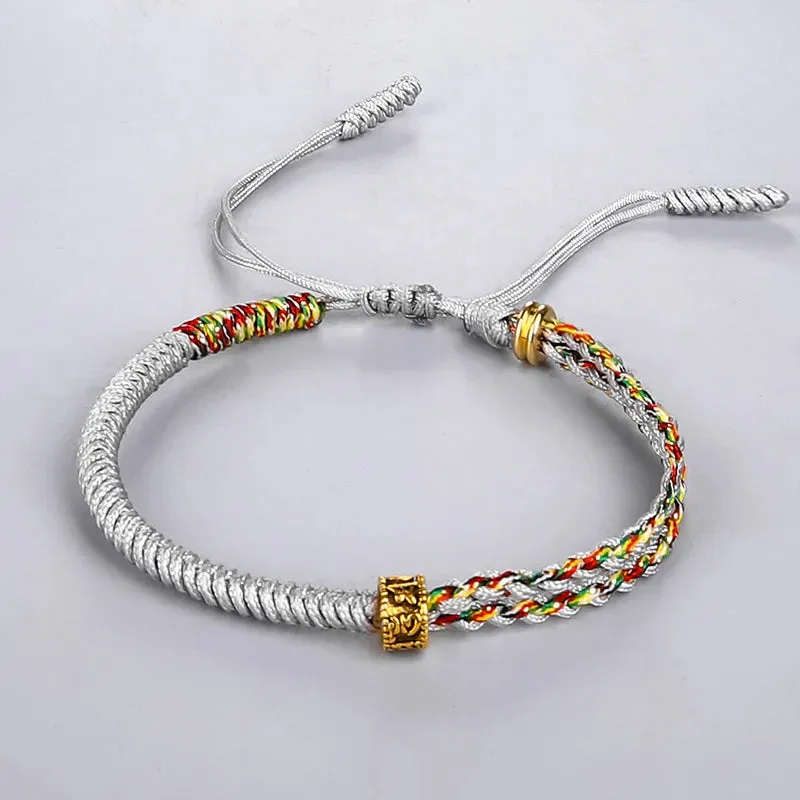 Handmade Bracelet Tibetan Buddhist Six-character Mantra Beads Braided Cotton Lucky Rope Bracelets For Women Men Amulet Jewellry