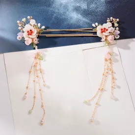 Hanfu Delicate Flower Step Shake Shell Pearl Hairpin