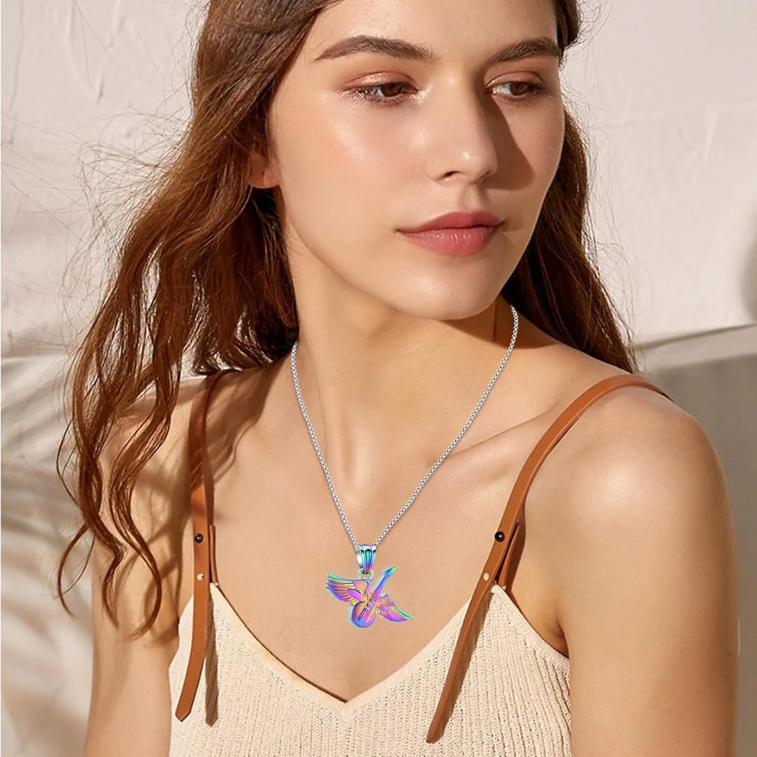 Hearbeingt Cremation Jewelry for Ashes Pendant - Winged Guitar Urn Necklace for Human/Pet Memorial Gift for Guitarist or Music Lover