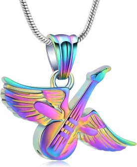 Hearbeingt Cremation Jewelry for Ashes Pendant - Winged Guitar Urn Necklace for Human/Pet Memorial Gift for Guitarist or Music Lover
