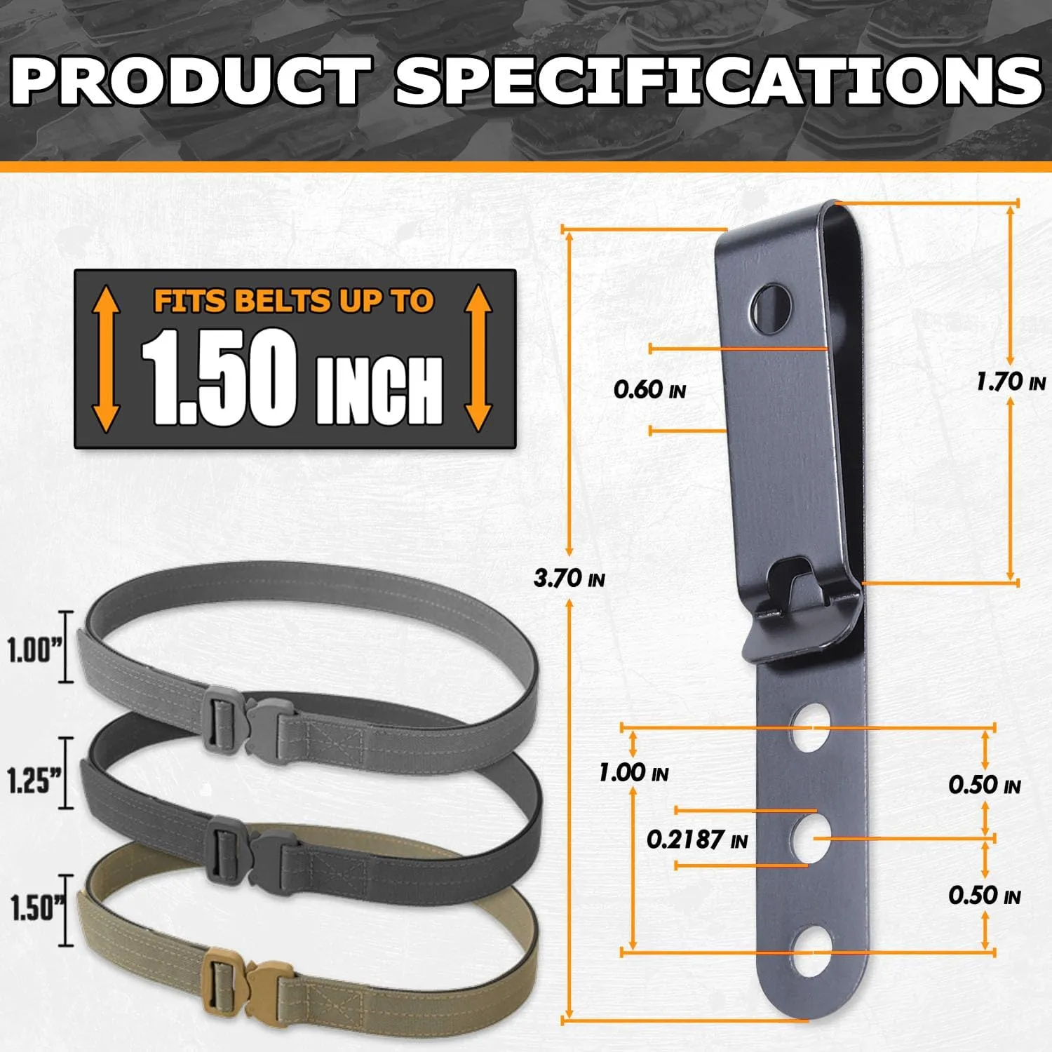 HolsterSmith Universal Metal Belt Clip for Holster Making - (Model 5) - (3-Hole) - (Tactical Black) - (w/Spartan Helmet Engraving) - (w/Mounting Hardware) - (1 Pack)