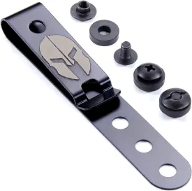 HolsterSmith Universal Metal Belt Clip for Holster Making - (Model 5) - (3-Hole) - (Tactical Black) - (w/Spartan Helmet Engraving) - (w/Mounting Hardware) - (1 Pack)