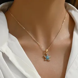 HZDK Starfish Necklace Conch Shell Necklace Gold Seashell Charm Necklace Summer Beach Jewelry Halloween Party Costume Accessories