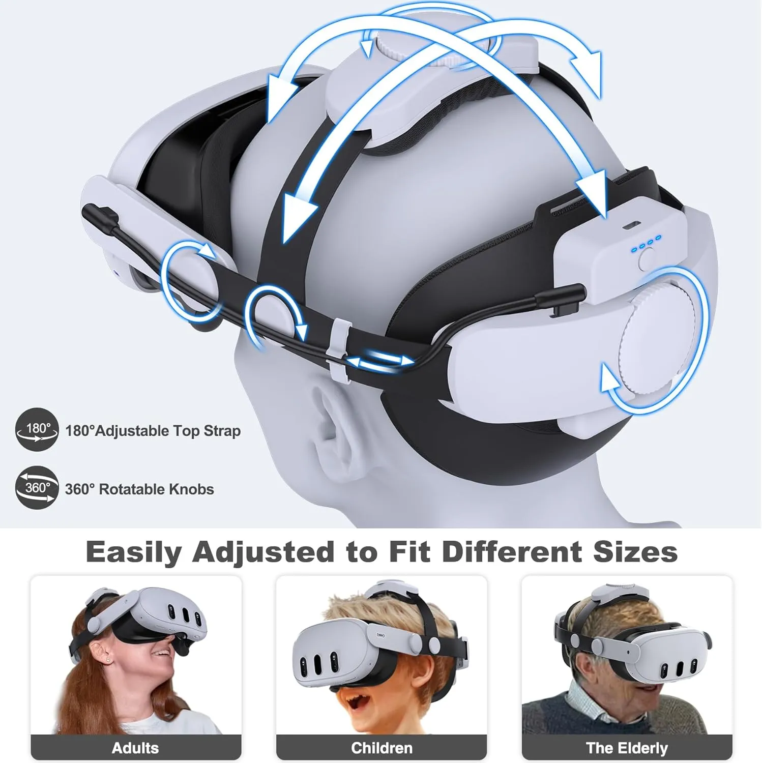 Kawaye Comfort Head Strap with 2X75000mAh Battery Packs for Meta Quest 3S/Quest 2/Quest 3 Head Strap, Double Knobs Adjustable Elite Strap Replacement,VR Headset Accessories Strap